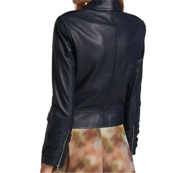 L'AGENCE Billie Belted Leather Jacket  /Coat Midnight Navy XS - Picture 9 of 14